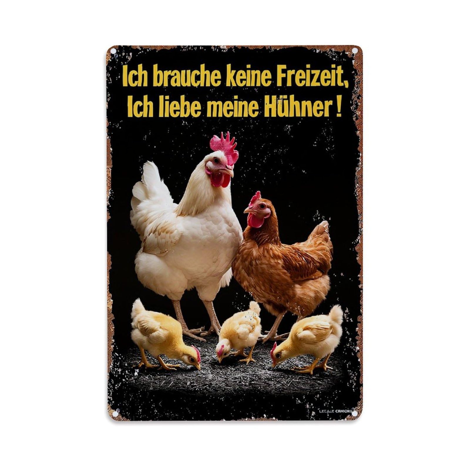 Chicken Family Black Background Text Retro Metal Tin Sign, Vintage Decor Art Poster for Bar, Home, Man Cave, Kitchen, Laundry Room Gift 8x12Inch