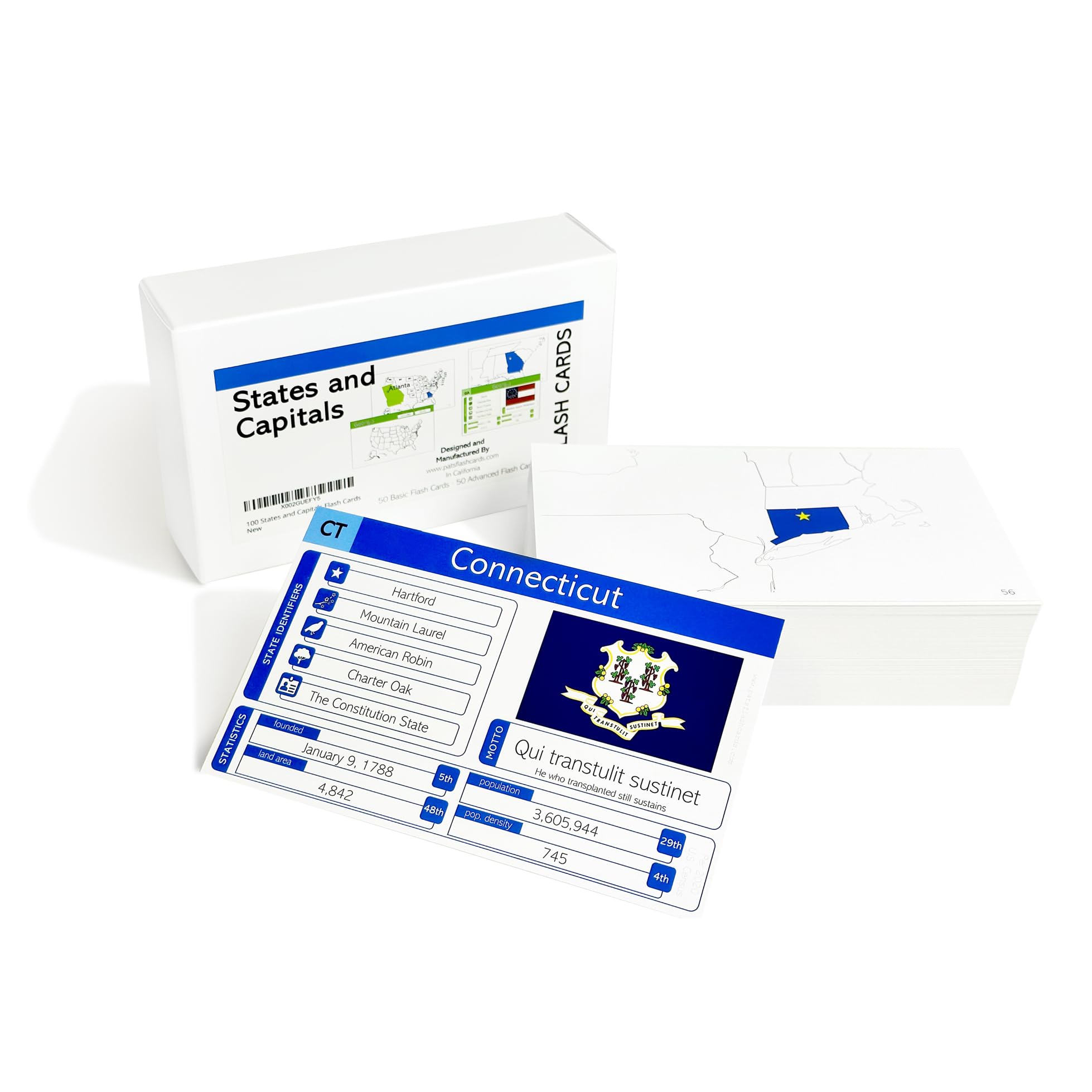 100 States and Capitals Flash Cards - Comes with 50 Beginner Cards and 50 Highly Detailed Advanced Cards