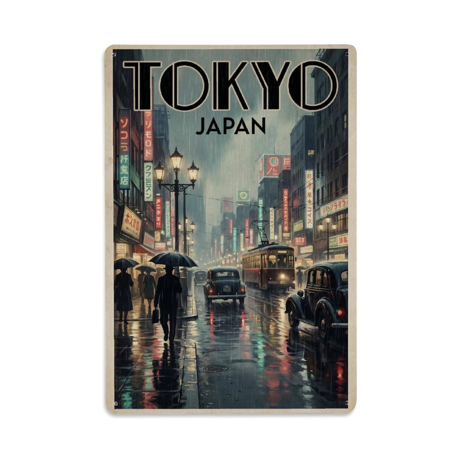 Gead 8X12inch Style Vintage Travel Tokyo Japan Rainy Metal Tin Sign
