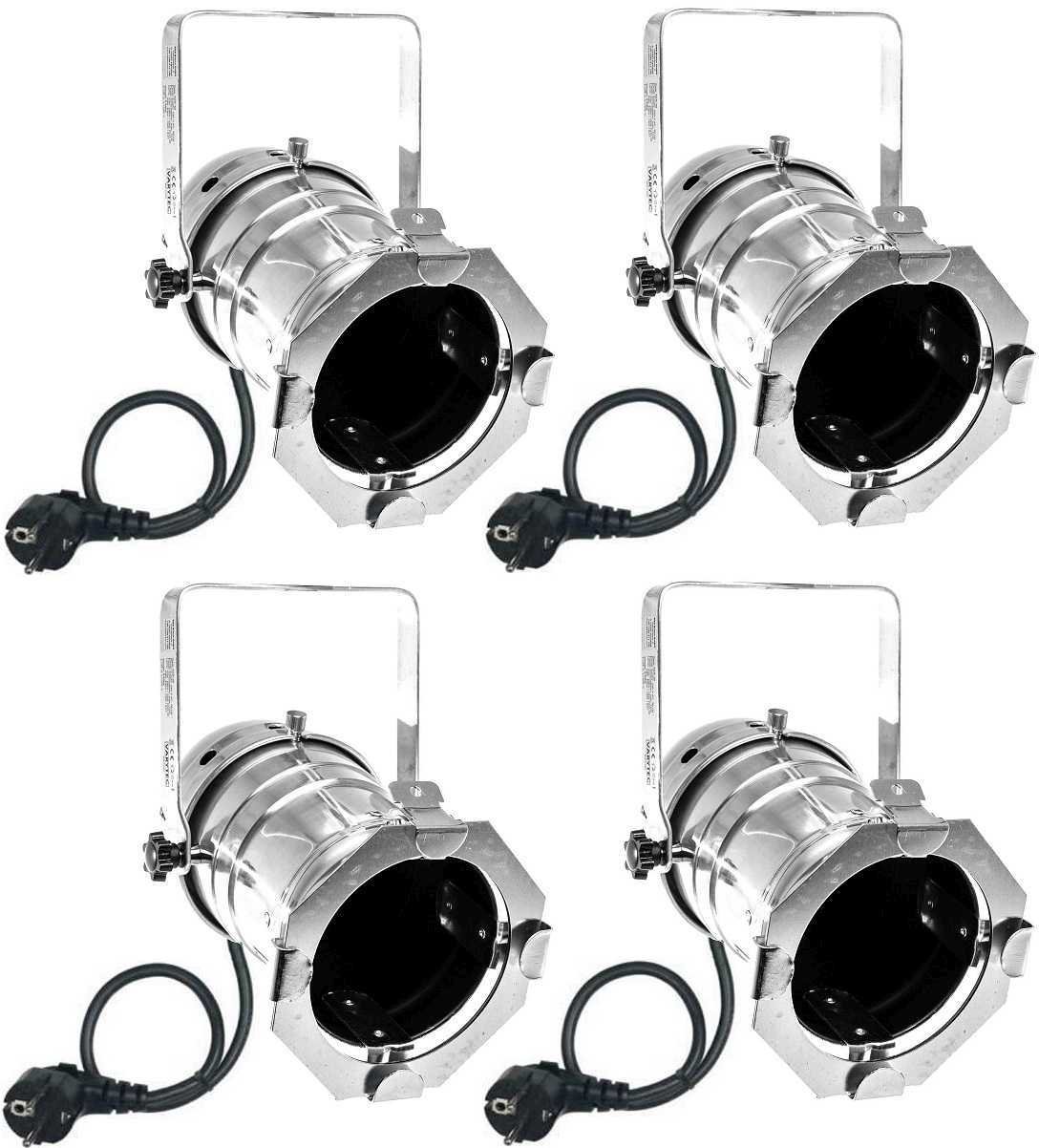 Varytec 1248-4 x PAR 30 Spot-Light Scheinwerfer SILBER polish PAR-30 mit E-27 Fassung & Kabel mit Schuko-Stecker