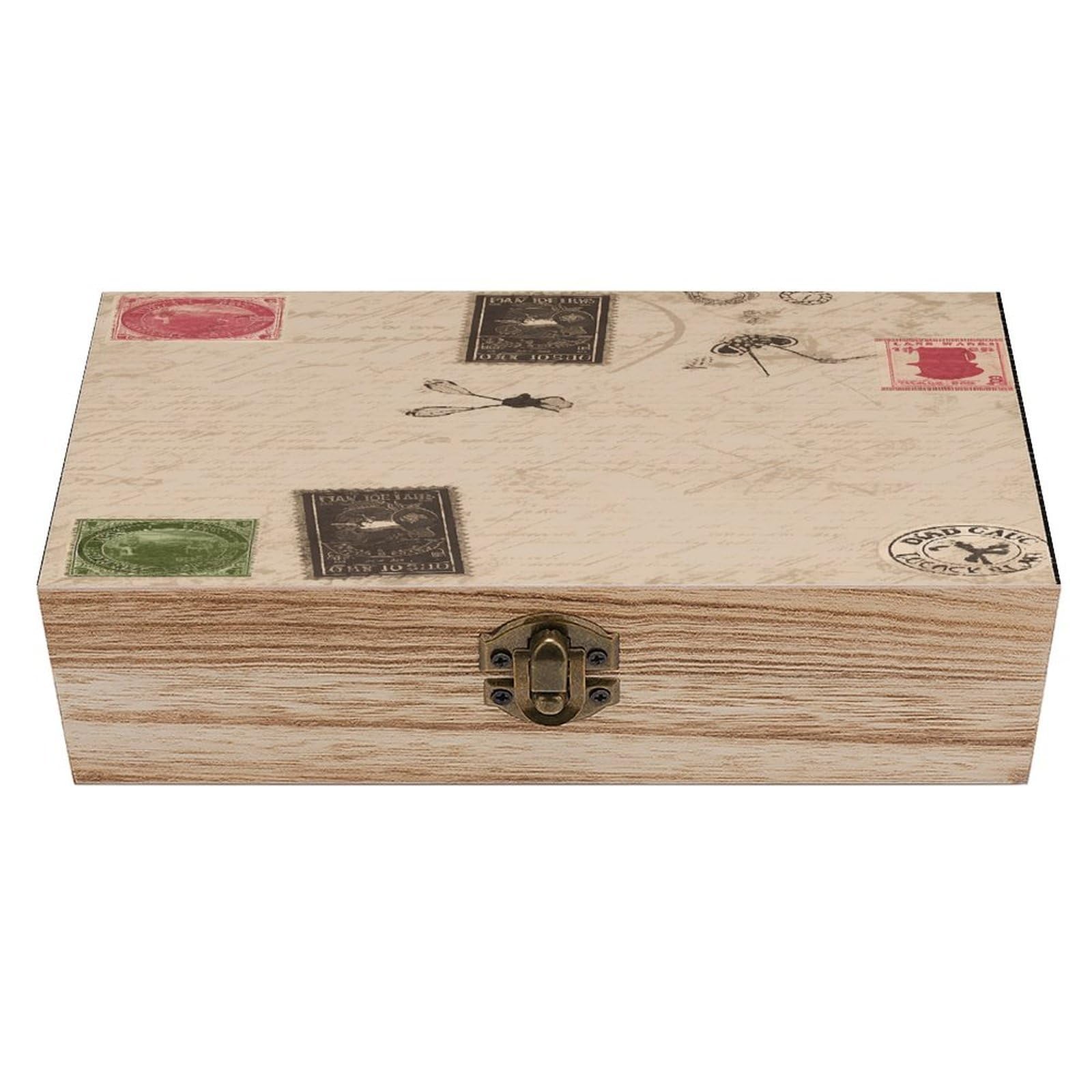 asbwuo Old Fashioned Mail Wood Keepsake Box Wooden Box with Hinged Lid
