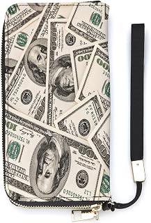 Money American Hundred Dollar Bills Cellphone Wallet Large Leather Wristlet Purse Zip Around Handbag Card Holder Organizer For Women, Style, 20x10.5cm