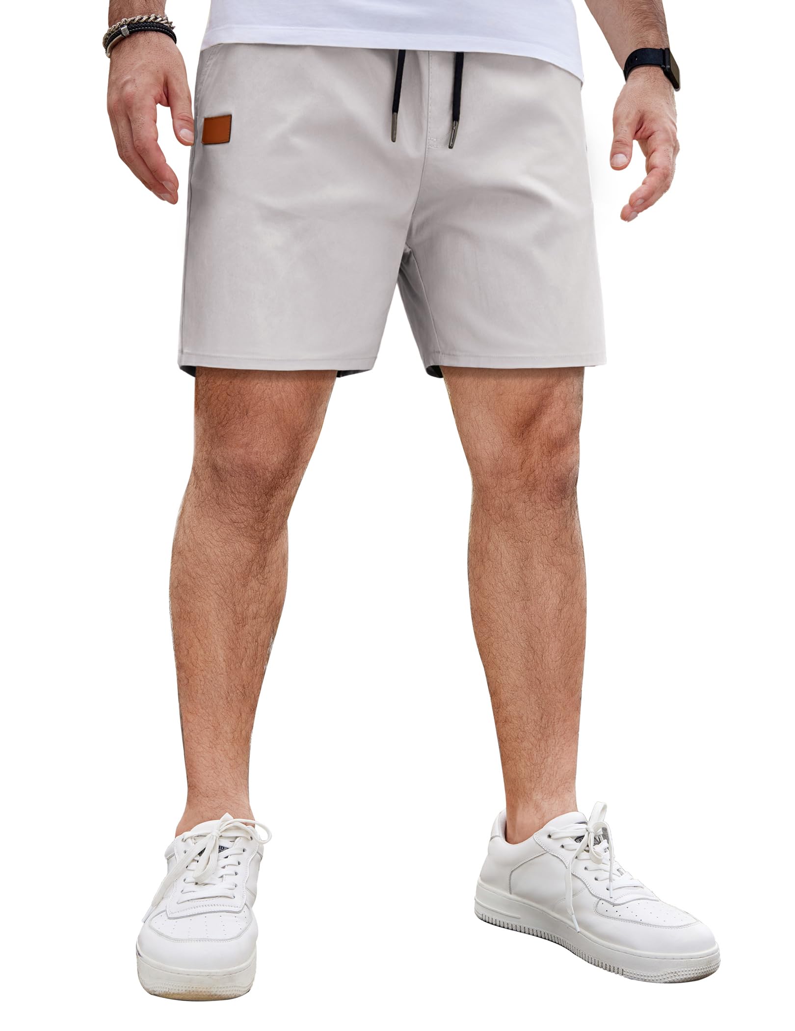 COOFANDY Men's Casual Cotton Shorts 5 Inch Summer Beach Shorts Lightweight Drawstring Elastic Waist Chino Golf Shorts
