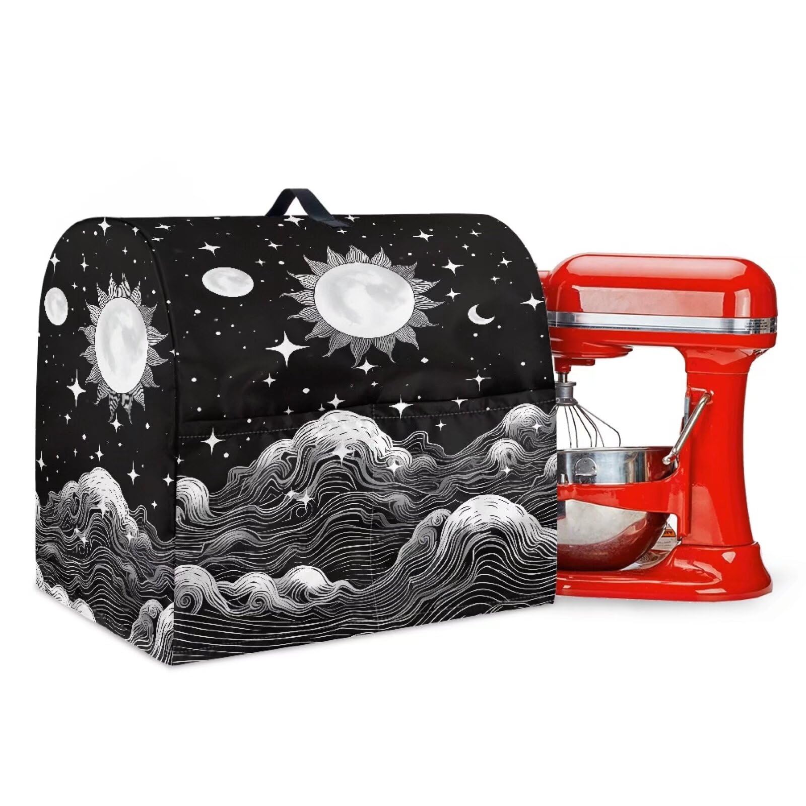 Talayituse Moon Star Sea Wave Print Stand Mixer Dust Cover with 2 Pockets Compatible with 4.5-5 qt Kitchen Aid, Protective Dust Cover with Top Handle and Pockets for Accessories, Small
