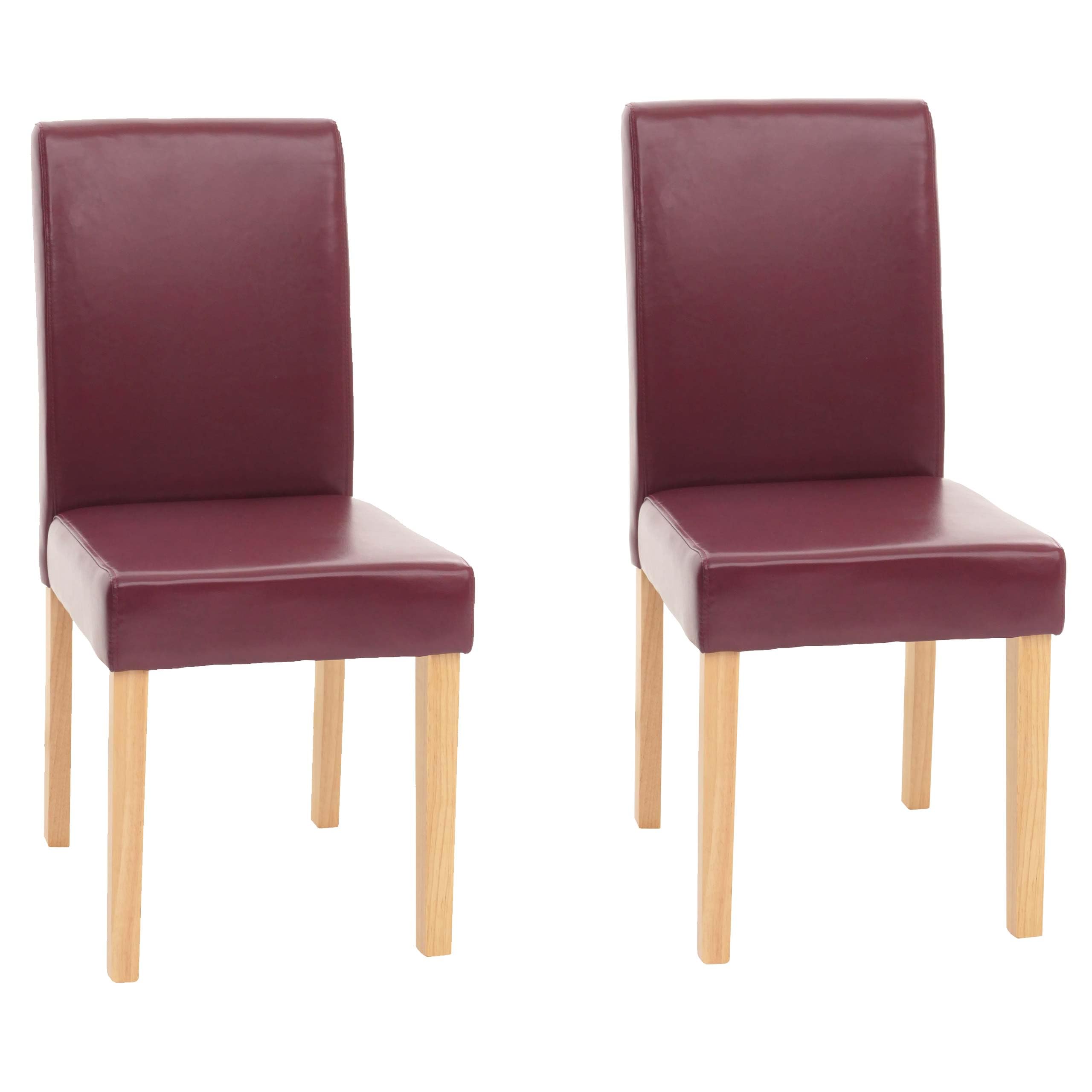 Mendler 2er-Set Esszimmerstuhl Stuhl Küchenstuhl Littau - Kunstleder, rot, helle Beine