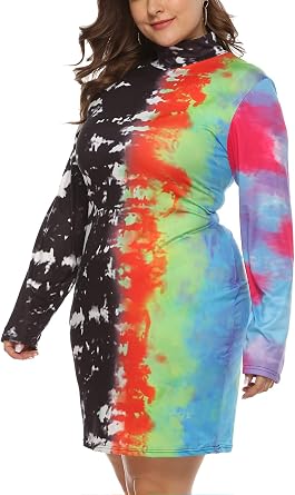 Women Plus Size Turtleneck Dresses Spring Summer Autumn Casual Long Sleeve Tshirt Dress