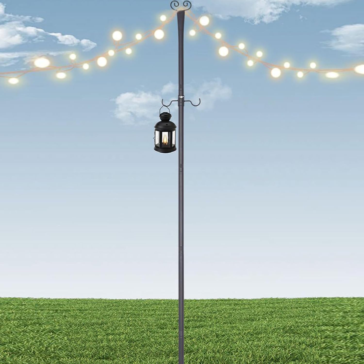 String Light Poles - Thickened Metal Rustproof Stand, Deck Patio String Lights Hanger for Garden Yard, Outdoor Fixture with Secure Stability, Lawn Decor, Pathway Post for Driveway and Grassland