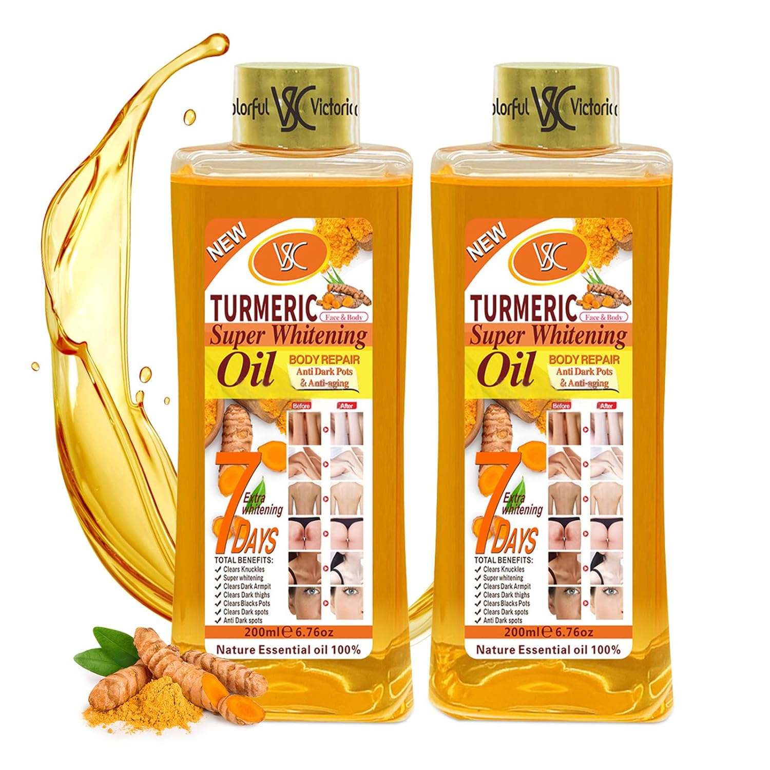Soft 7 Turmeric Oil, Soft 7 Oil for Skin Face and Body Glow, Natural Moisturizing Nourishing Body Oil For All Skin Types, 7 oz/Bottle (2 Bottle)