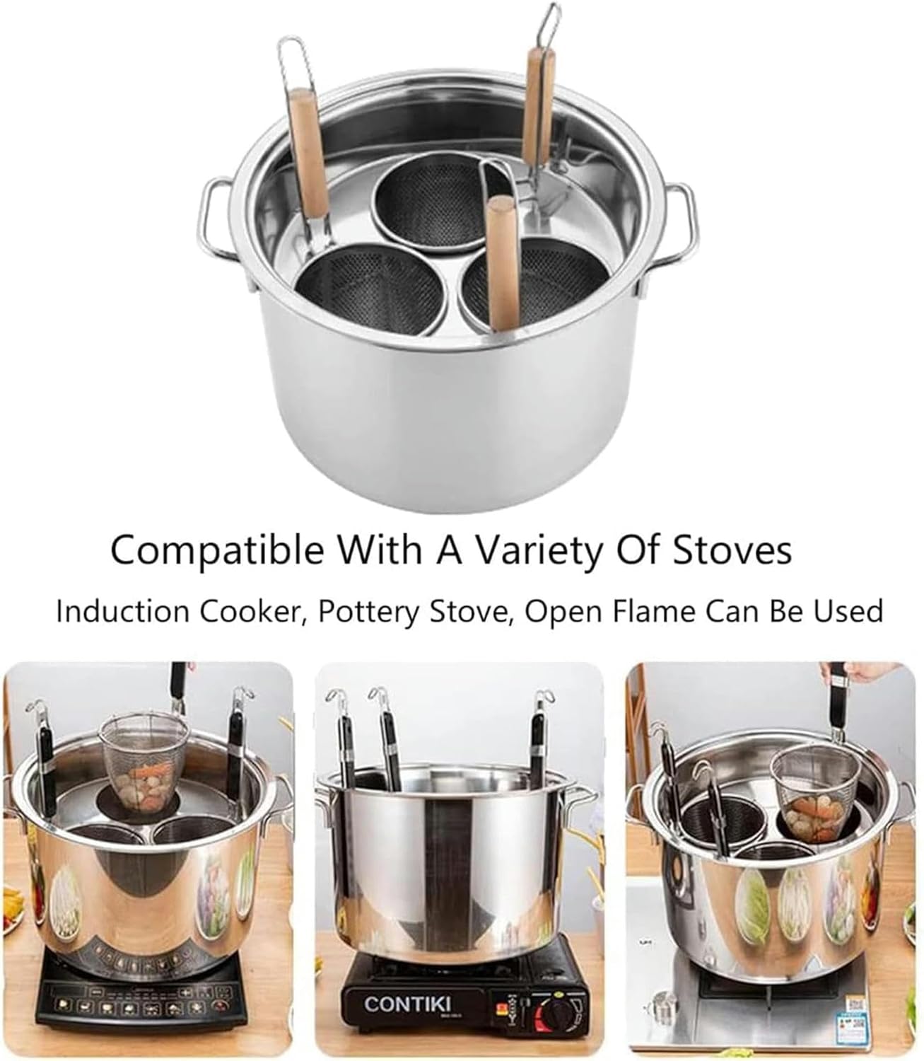 Cooking Pot Commercial Pasta Cooker Set, Multifunctional Pasta Cooker with Divider and Colander Strainer, Stainless Steel Stock Pot for Home Kitchen, Restaurant, Commercial Cooking Pot-1