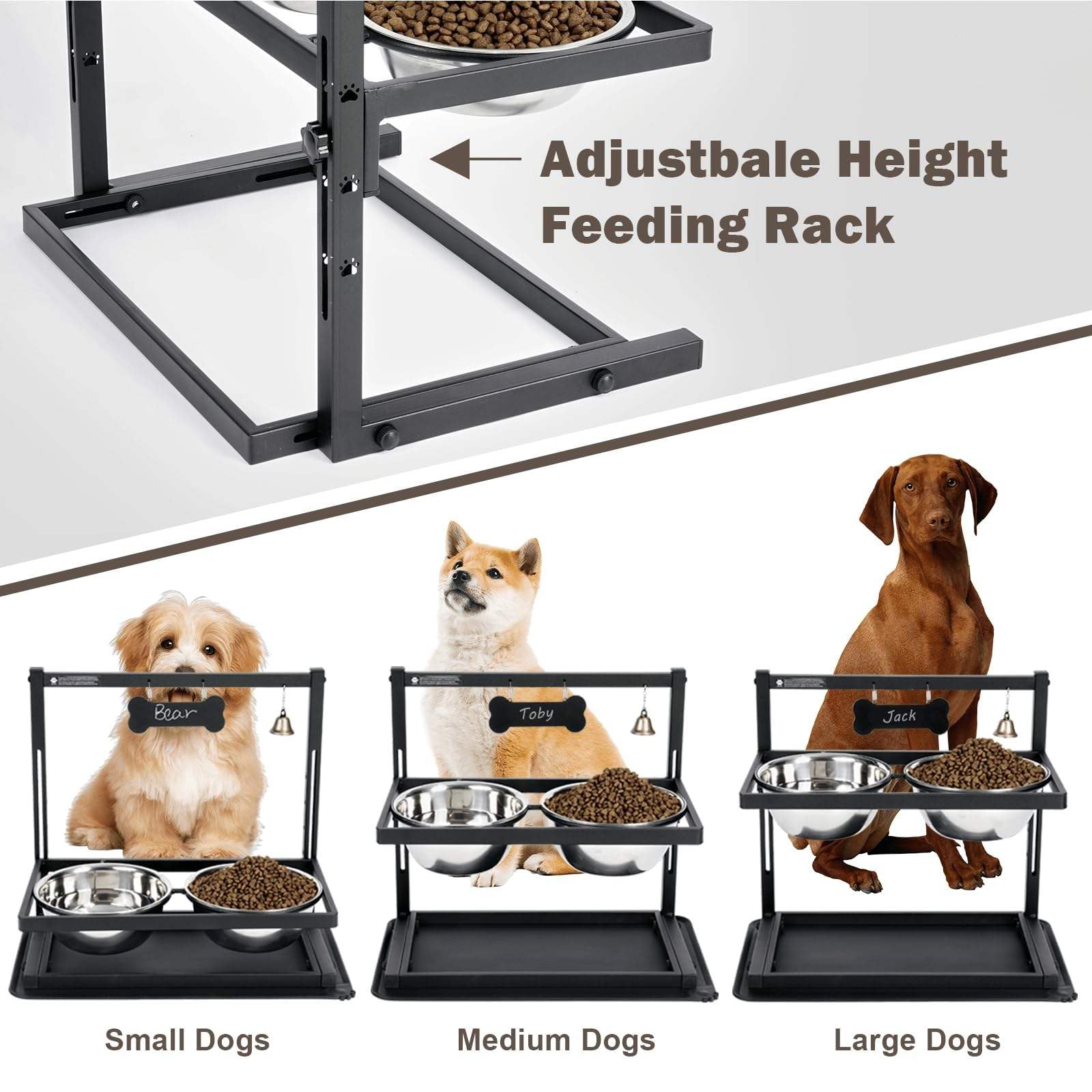 Gamelle surélevée pour chien, gamelles surélevées réglables en hauteur à 7 degrés, support de gamelles surélevées inclinées à 10° avec tapis anti-déversement, deux gamelles d'eau en acier inoxydable