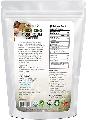 Miniatura 2 de Lean Factor: Café orgánico de hongos energizante – Bolsa de 10 onzas de café premium y lleno de nutrientes con melena de león, Cordyceps y Chaga –