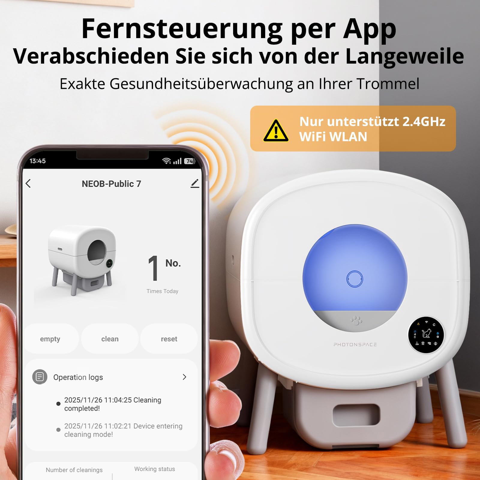 Selbstreinigende Katzentoilette XXL 95L – Automatische elektrische Katzenbox mit App-Steuerung – Große Kapazität – Inkl. Katzenstreumatte & 3 Rollen Auffangbeutel