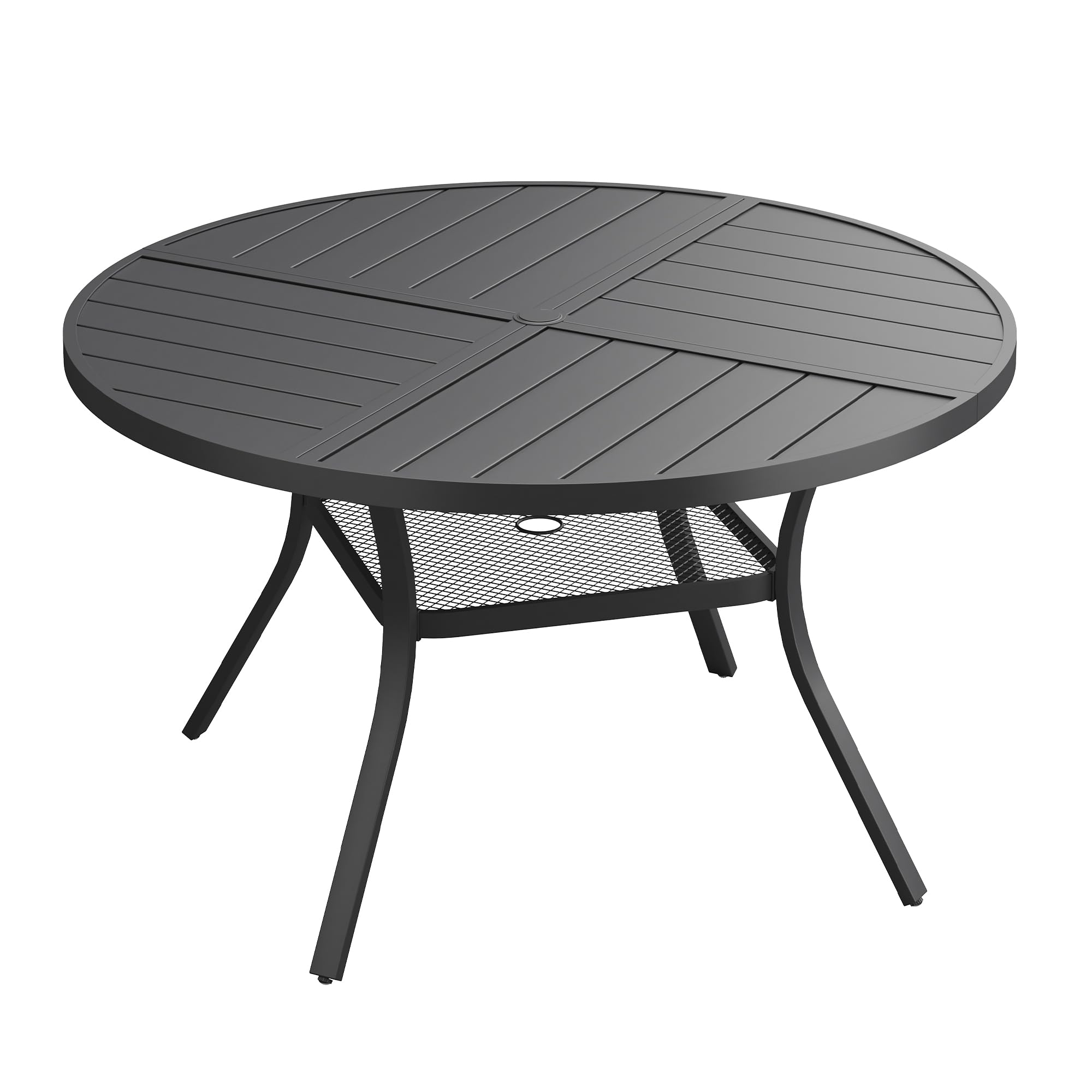 VICLLAX 47.2" Round Outdoor Table, Patio Dining Table for 6 with Umbrella Hole for Garden Lawn Deck Backyard, Black