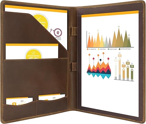 Organizador de portafolio de piel Ringsun para hombres y mujeres, portafolio de cuero para negocios, currículum, bloc legal, portafolio de notas,