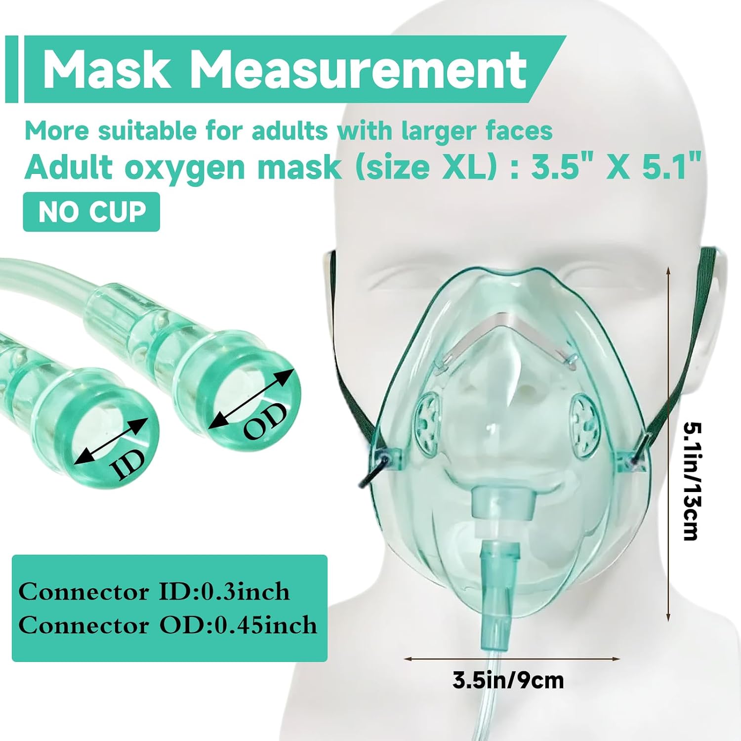 3 Pack Oxygen Masks for Face Adult, XL Size Oxygen Mask with 6.6' Ft Tubing and Adjustable Elastic Strap- NO Cup