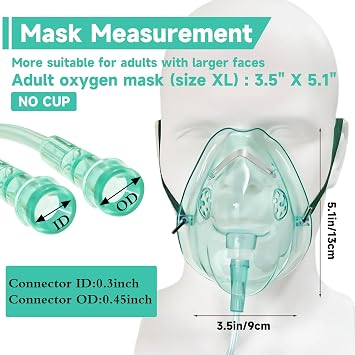 3 Pack Oxygen Masks for Face Adult, XL Sleeping Oxygen Mask, No Cup, Green