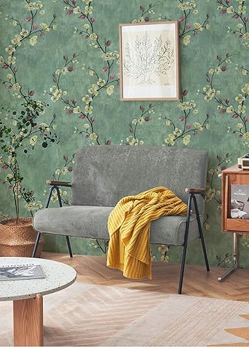 Miniatura 6 de Papel tapiz floral de 17.7 x 118 pulgadas, papel de contacto con flores verdes, impermeable, extraíble, moderno, decorativo, autoadhesivo, papel de