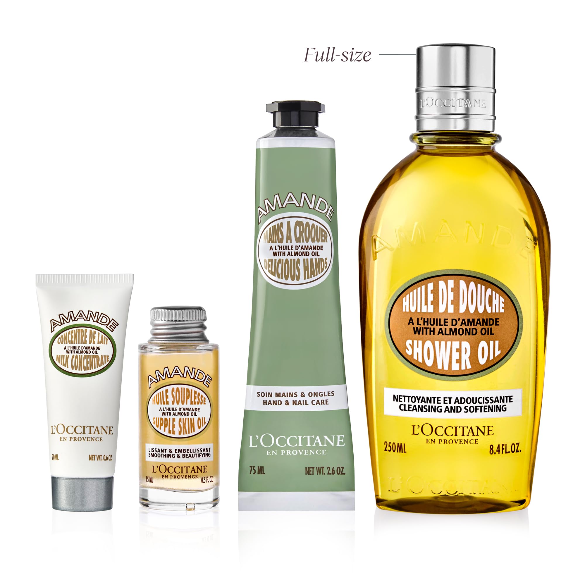 L'OCCITANE Almond Greatest Hits: Cleansing Shower & Supple Skin Oils, Moisturizer & Hand Cream, Purifies, Hydrates, Smooths Skin, Bath & Body Gift Set