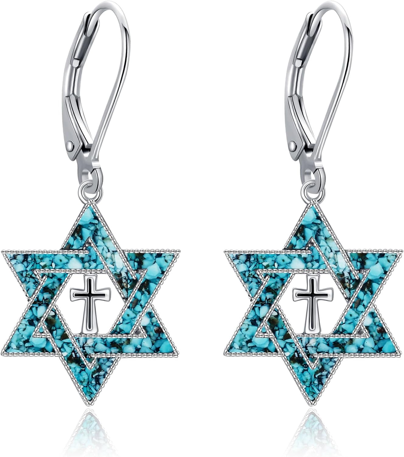 Star of David Earrings 925 Sterling Silver Cross Star of David Dangle Drop Earring Jewish Christian Jewelry Gifts for Women