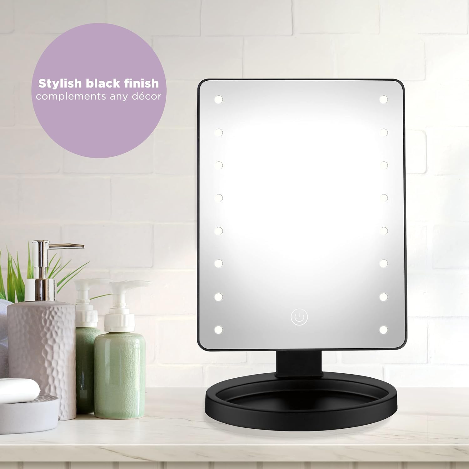 Black LED Lighted Vanity Makeup Mirror with Touch Screen