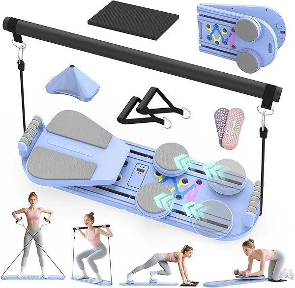Pilates Board Pilates Reformer Set for Women, 7 in 1 Foldable Pilates Equipment with Timer, Portable Pilates Machine for Home Workout, Fitness, Exercise, Ab, Core