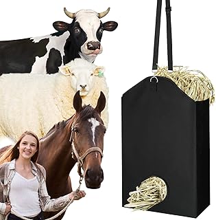 Hay Bags for Horse Goat Sheep Pet Feed Storage Supplies Oxford Hanging Feeder Tote Large Capacity Adjustable Strap Hangers With Round Holes Equine Trailer Stall Accessories Tack Durable Premium Fabric