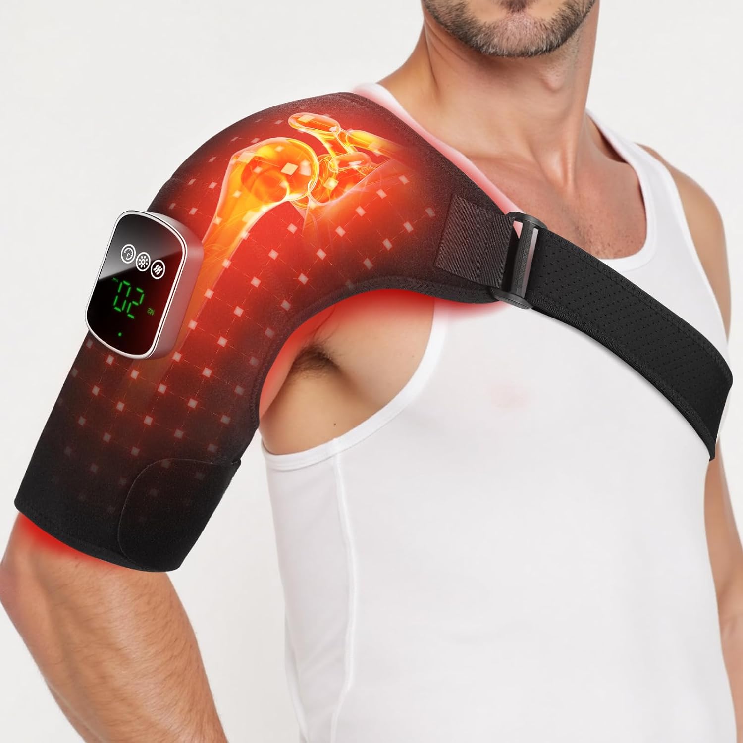 Red Light Therapy for Shoulder with Vibration Massage, 660nm 850nm Near Infrared Light Therapy Shoulder Wrap, 5000mAh Cordless Heated Shoulder Pad for Discomfort, Birthday Gifts for Men Women