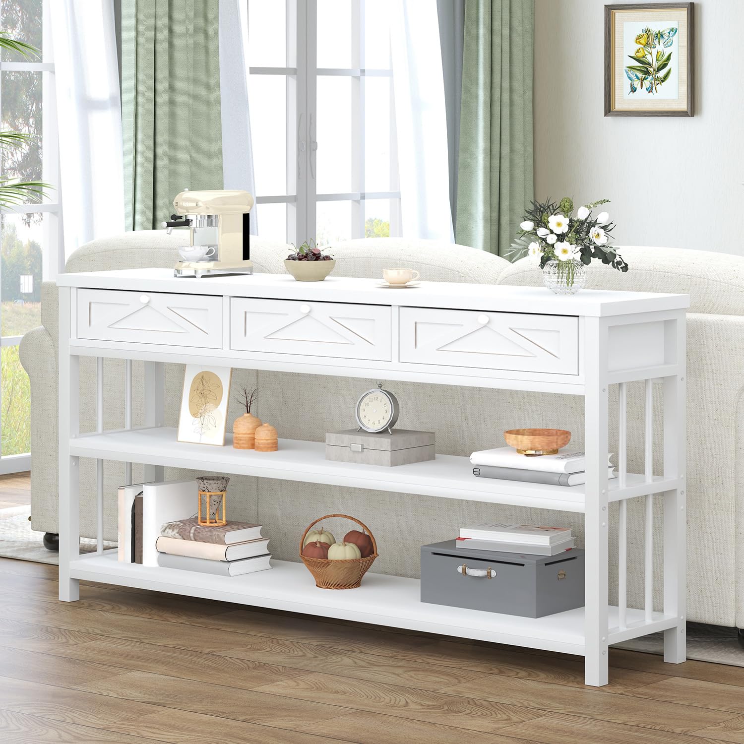 HSH Console Table Entryway Tables with Storage Drawers 140cm White Oak — image 1