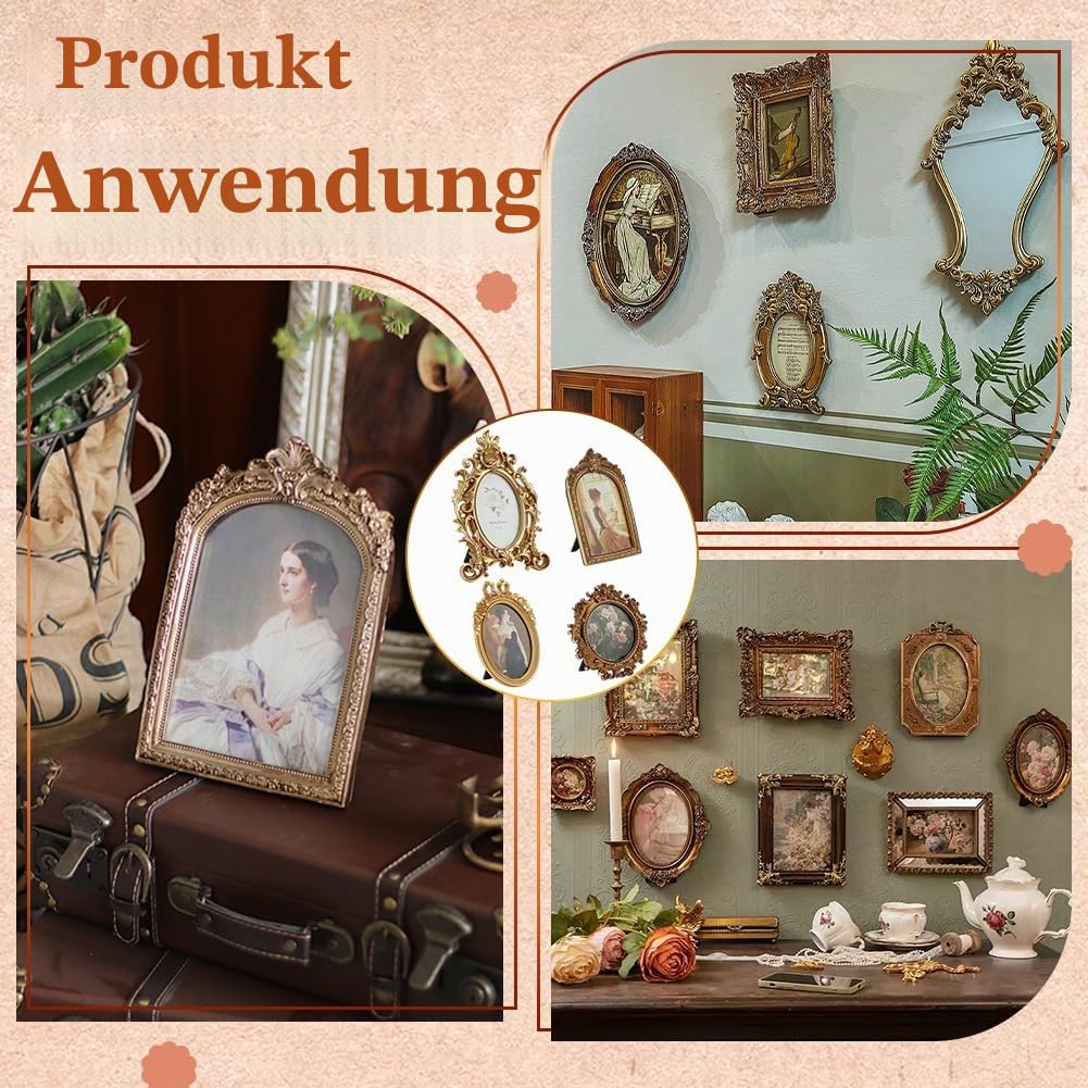 4 kleiner Goldener Vintage Bilderrahmen Antike Bilderrahmen | Barock Fotorahmen Mit Glasfront Tischaufsteller Heim Und Hochzeitsdekor Für Zuhause Party Hochzeit Urlaub Weihnachten