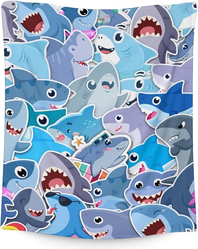 Shark Blanket Gifts - 60"x80" Cute Throw Blanket for Kids & Adults - Blue Soft Fuzzy Blankets for Bed, Couch & Living Room