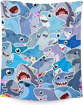 Shark Blanket Gifts - 60"x80" Cute Throw Blanket for Kids & Adults - Blue Soft Fuzzy Blankets for Bed, Couch & Living Room