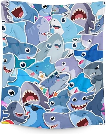 Shark Blanket Gifts - 60"x80" Cute Throw Blanket for Kids & Adults - Blue Soft Fuzzy Blankets for Bed, Couch & Living Room