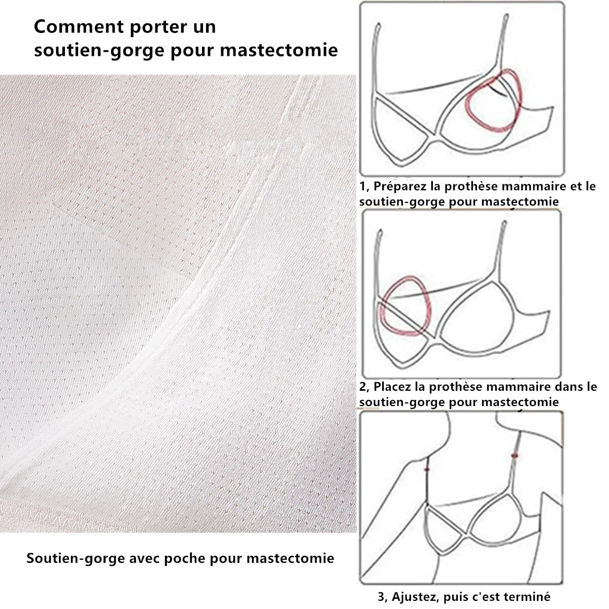 Soutien-Gorge de Mastectomie avec Poches pour de Nombreux Types de prothèse Mammaire Post-Chirurgie