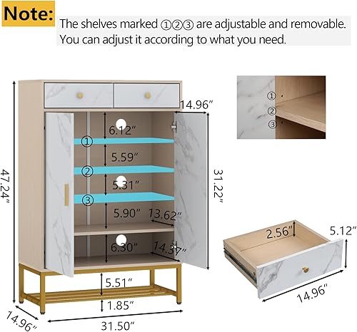 Miniatura 2 de Auromie Armario de almacenamiento de zapatos con puertas, organizador de zapatos con cajones, zapatero de entrada con estantes ajustables, zapatero