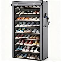 Vktaliphar Scarpiera, 10 Ripiani, Scaffale Portascarpe da Ingresso 30 x 60 x 160 cm con Copertura di Tessuto, Slim, Struttura di Metallo