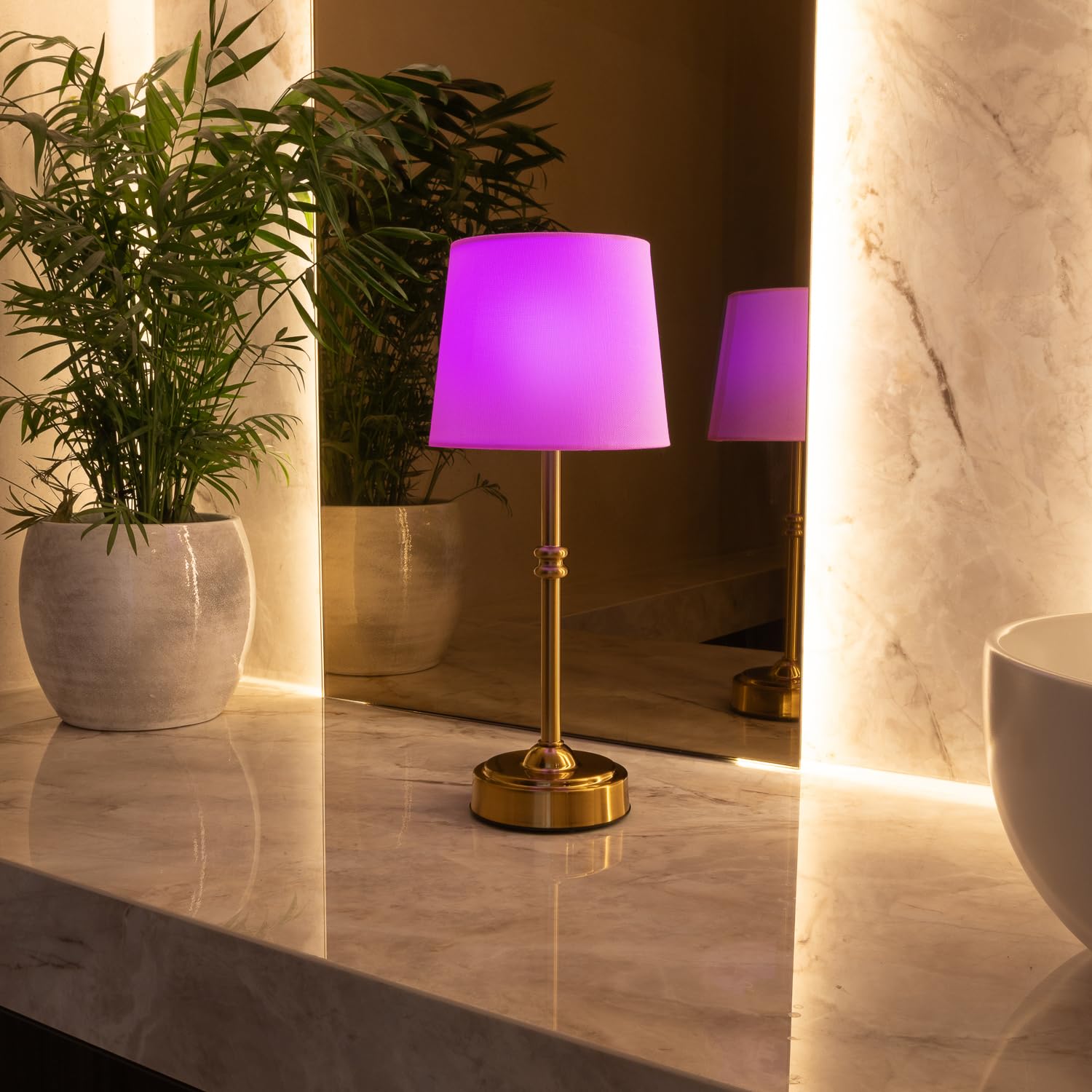 Omniance Siena Lámparas de Mesa Inalámbricas Pack de 2, 4 Fuentes de Luz | Recargable regulable cambio de color, silueta alta elegante dorada, USB-C, para restaurante y hotel