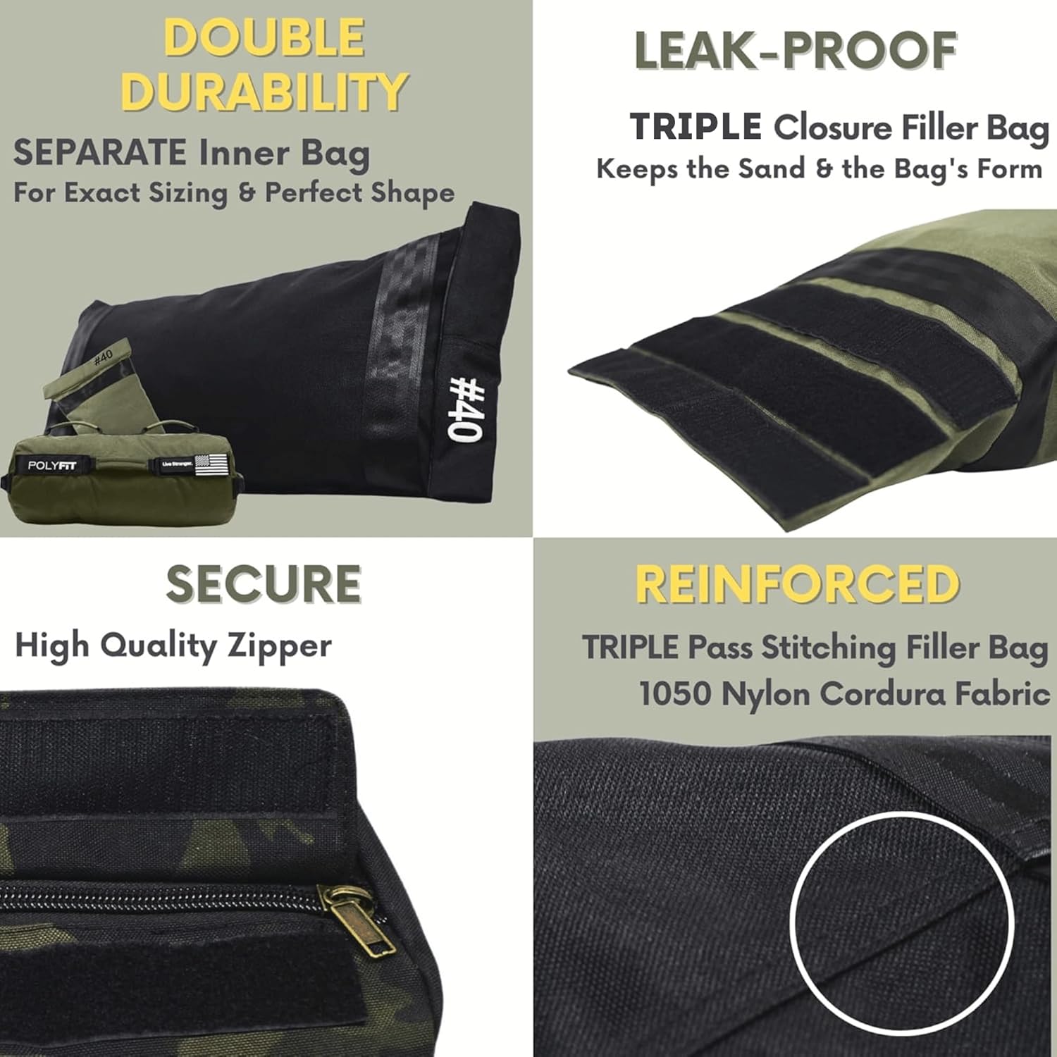 Polyfit Sandbag Pro - Workout Sandbag with Triple Closure Filler Bag and Reinforced Nylon Webbing - Sand Not Included - Multiple Colors & Sizes