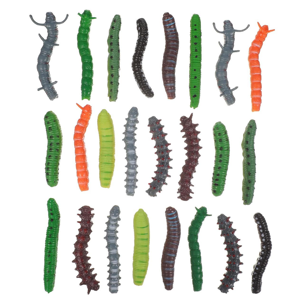 Zerodeko 24Pcs Realistic Caterpillar Toy Assortment Plastic Crawling Insect Model Figures for The Very Hungry Storytelling Sensory Tuff Tray Classroom Party Favors 7cm