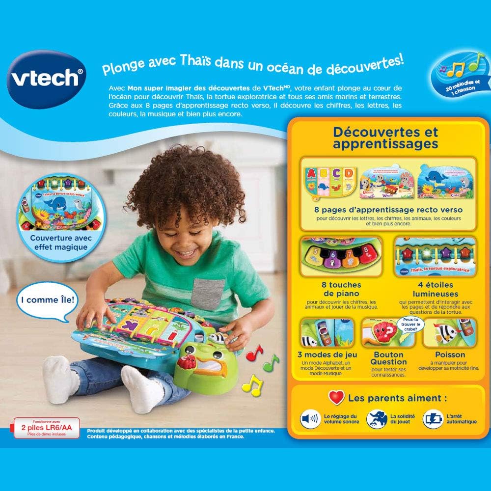 VTech - Mon Super Imagier Des Découvertes, Children's Interactive Book, Turtle Musical Book – Version FR