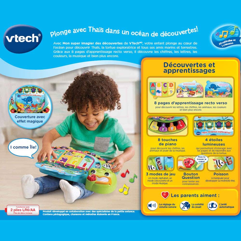 VTech - Mon Super Imagier des Découvertes, Livre Interactif Enfant, Livre Musical Tortue – Contenu en Français