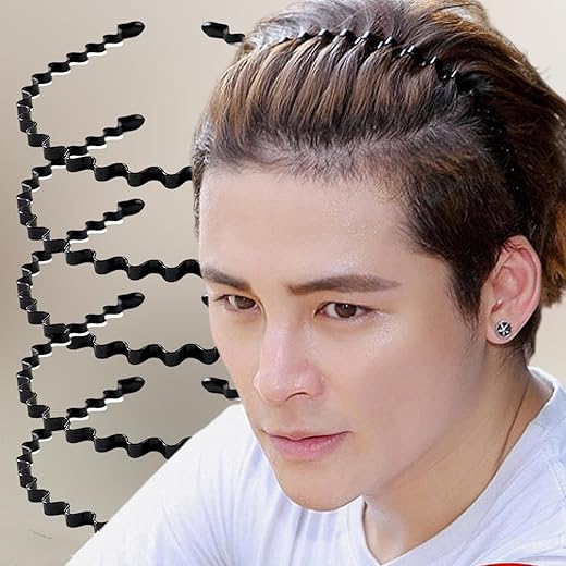 5 faixas de cabelo de metal masculinas e femininas, faixa de cabelo moderna ondulada com pente de mola para homens acessórios de cabelo em espiral para esportes (preto)