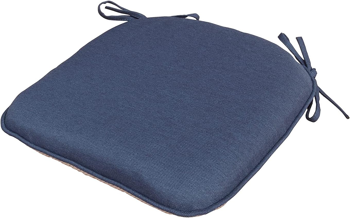 Outdoor Non Slip Chair Pad, Bistro U-Shaped Dining Chair Seat Cushions with Ties, 14x14 inch, Set of 2, (Navy Blue)