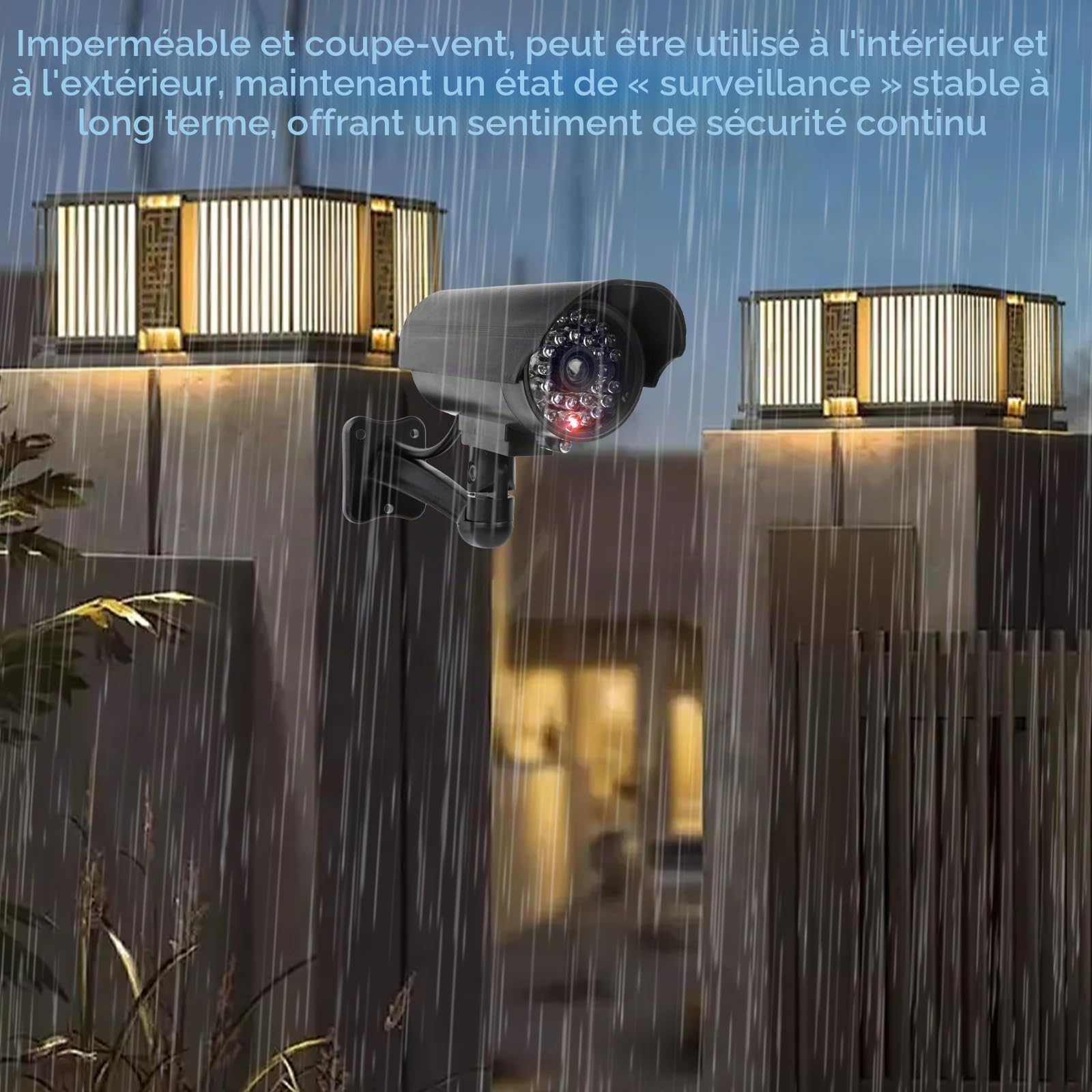 Sporgo Caméra Factice 3 Pièces: Caméra de Surveillance Factice Extérieure avec Lumière LED Rouge Clignotante, Caméra de Surveillance Factice Fausse Caméra de Sécurité pour Intérieur et Extérieur (Noir
