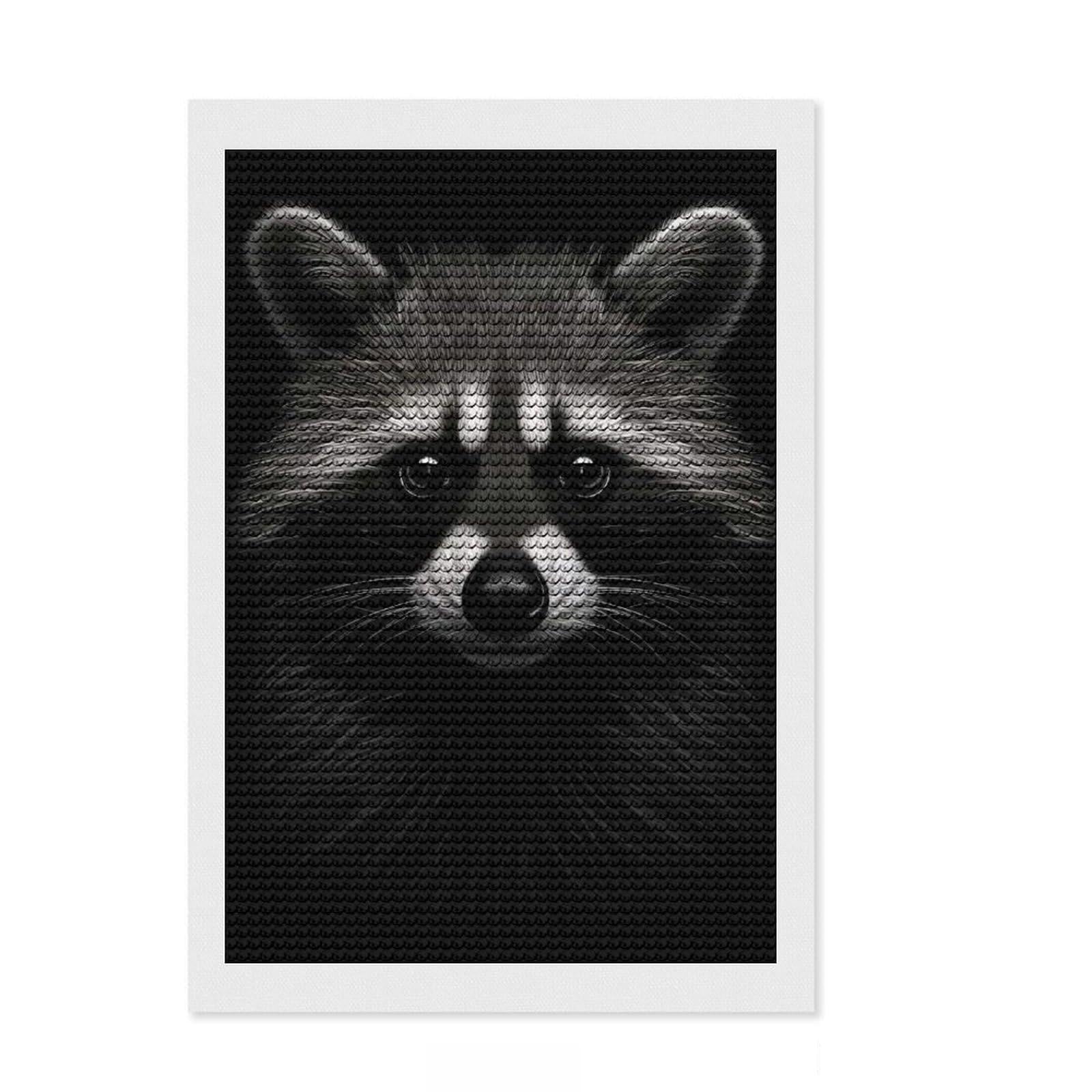 Junmoney Racoon Sketch Diamond Art Canvas 8"x12", for Women, Sparkling Round Gems, Gift Idea, Boho Decor, Satisfying Creative Project