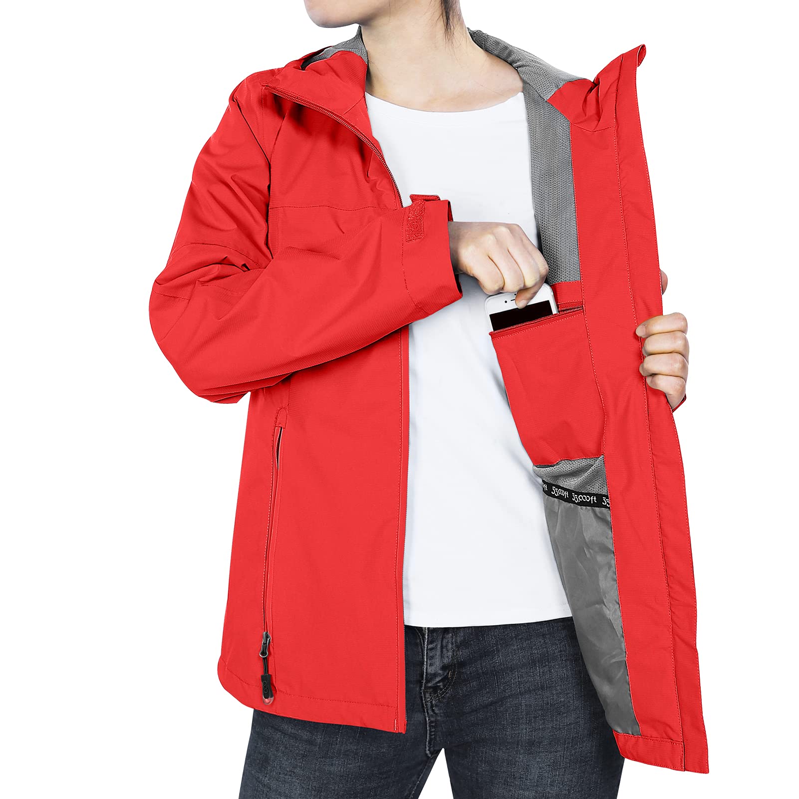 33,000ft Chubasquero para mujer, resistente al agua, chaqueta de exterior, transpirable, chaqueta de entretiempo, chaqueta ligera con capucha, cortavientos, para senderismo, viajes, senderismo y
