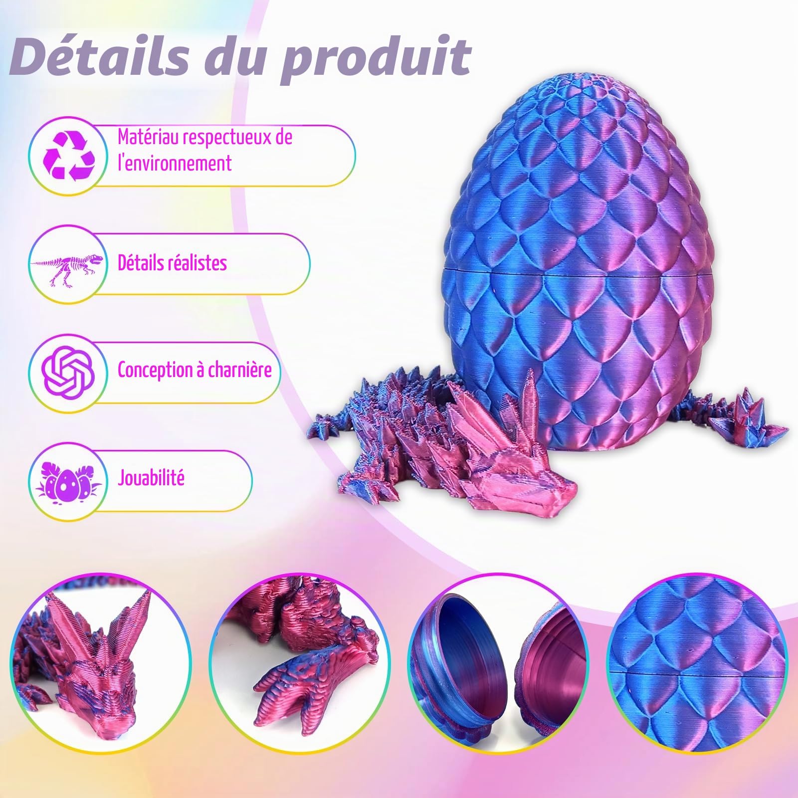 Œuf de Dragon Imprimé 3D Cristal Jouets Anti-Stress Dragon 3D pour Adulte Œuf de Dragon Articulé Cadeaux Surprise Dragon pour Décoration de Bureau à Domicile Œuf de Dragon Imprimé 3D Cristal Jouets Anti-Stress Dragon 3D pour Adulte Œuf de Dragon Articulé Cadeaux Surprise Dragon pour Décoration de Bureau à Domicile
