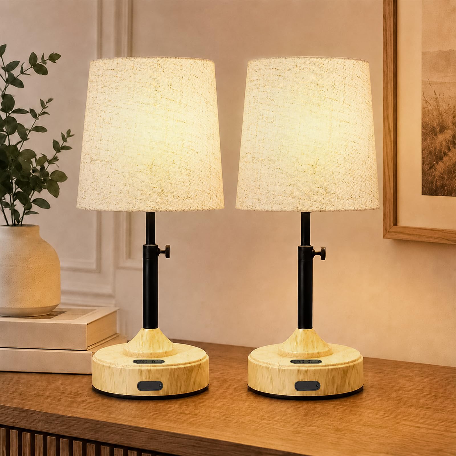 Lampada da Comodino Senza Fili- Abat Jour da Comodino Touch Dimmerabile e Timer, 3 Temperature Colore, Ricarica USB-C Lampada da Tavolo per Camera, Soggiorno, Studio(Confezione da 2)