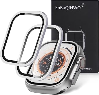 2 Pack for Apple Watch Ultra / Ultra 2/Ultra 3 Screen Protector 49mm,9H Tempered Glass + Titanium Alloy Frame, [Touch Sensitive] Lightweight Protective Glass Film for iwatch Ultra / Ultra 2/Ultra 3 silvery