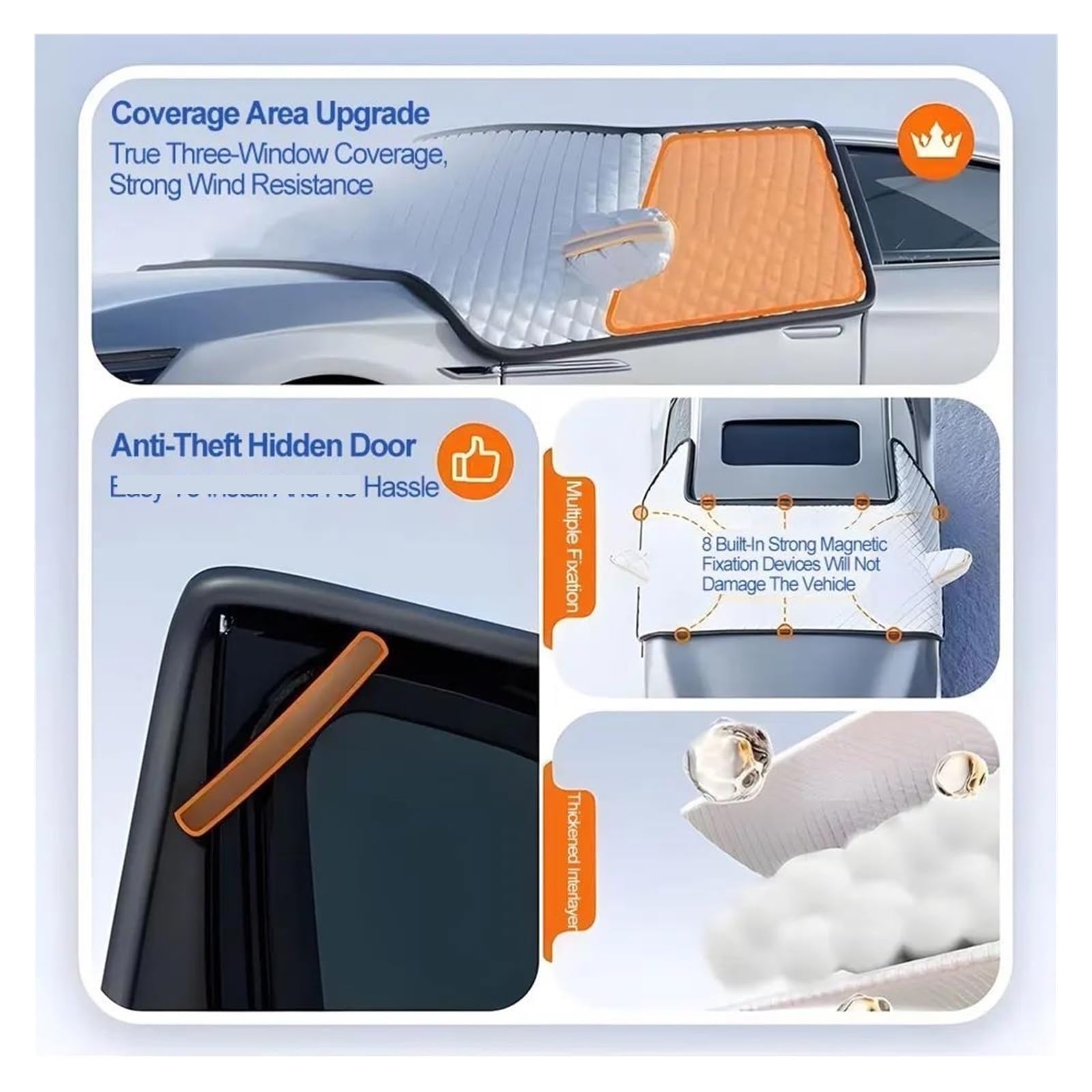 Bouclier De Neige pour Voiture, Couverture Anti-Neige Et Anti-Gel, Coupe-Vent, Couverture De Glace Et De Neige d'hiver, Pare-Neige Épais À Trois Fenêtres Pare Brise Hiver pour Voiture Contre