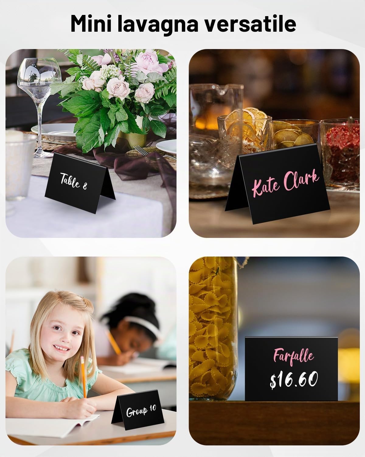 Uniclife Confezione da 20 Mini Lavagnette per Alimenti, Piccole Lavagnette con Pennarelli per Gessetti, Segnali Alimentari in PVC Lucido Riusabili Etichette Alimentari per Buffet di Matrimoni e Feste